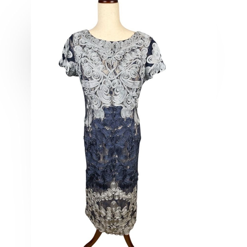 Elegant Navy and Silver Swirl Dress size 8 special occasion dress